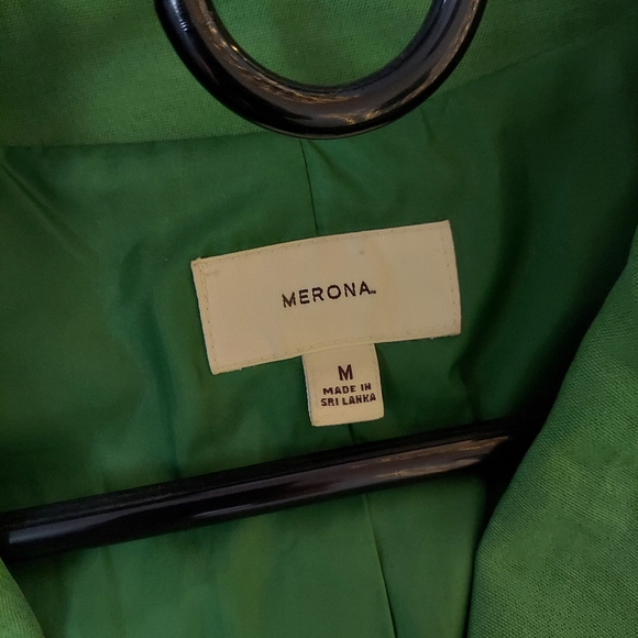 Merona Woman’s Green Blazer Coat Jacket Size Medium Long Sleeve, Lined, Collar  - Picture 3 of 3